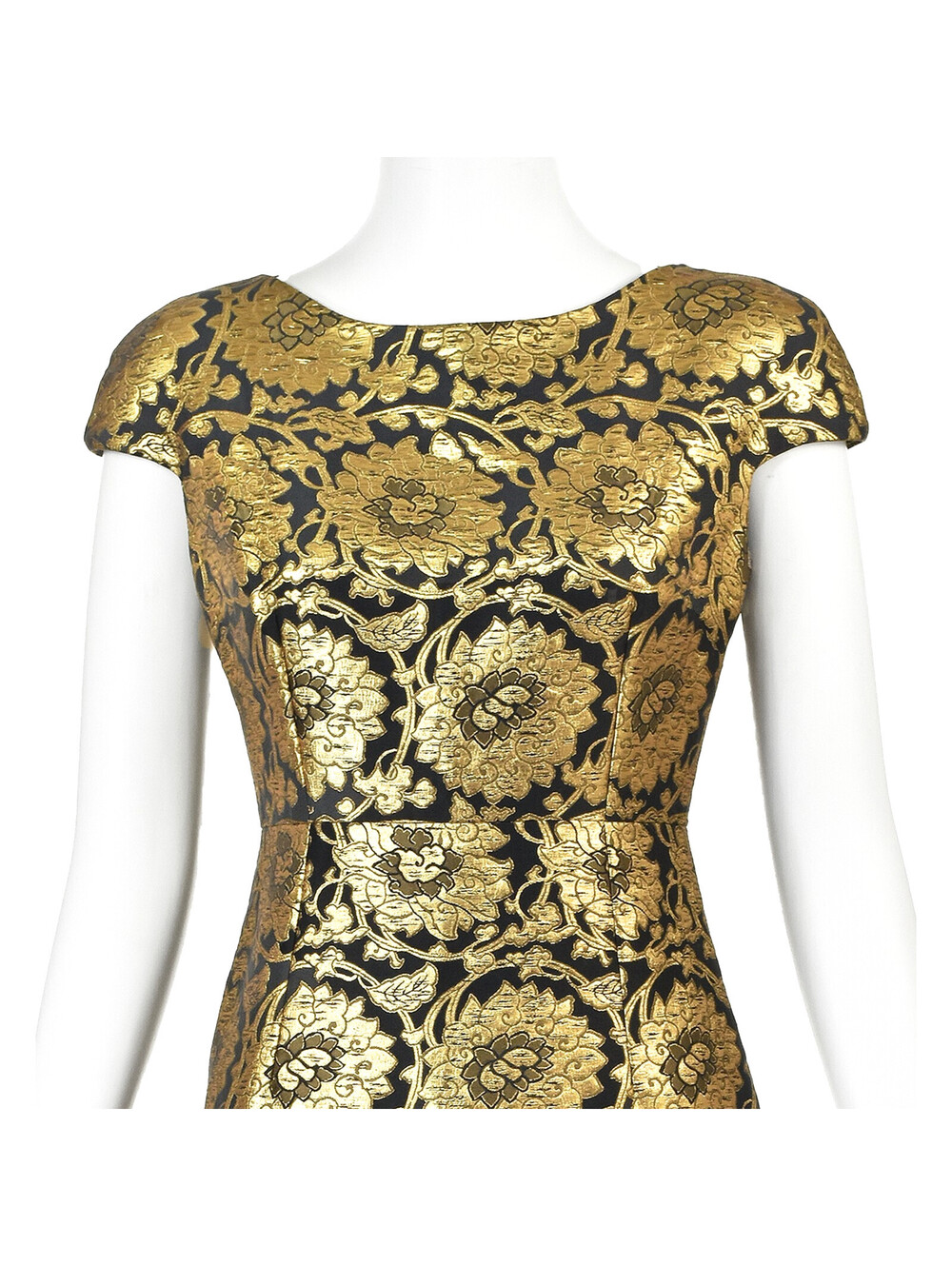CHRISTIAN DIOR John Galliano Black & Gold Lamè Floral Sheath Cocktail Dress SZ 4 - Picture 2 of 8